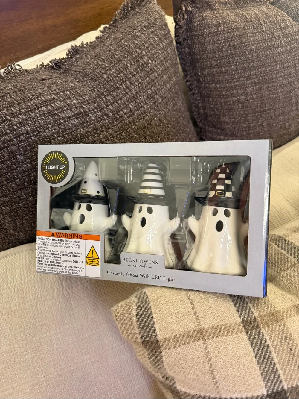 Ceramic LED Ghost Trio Halloween ghosts black white Becki Owens